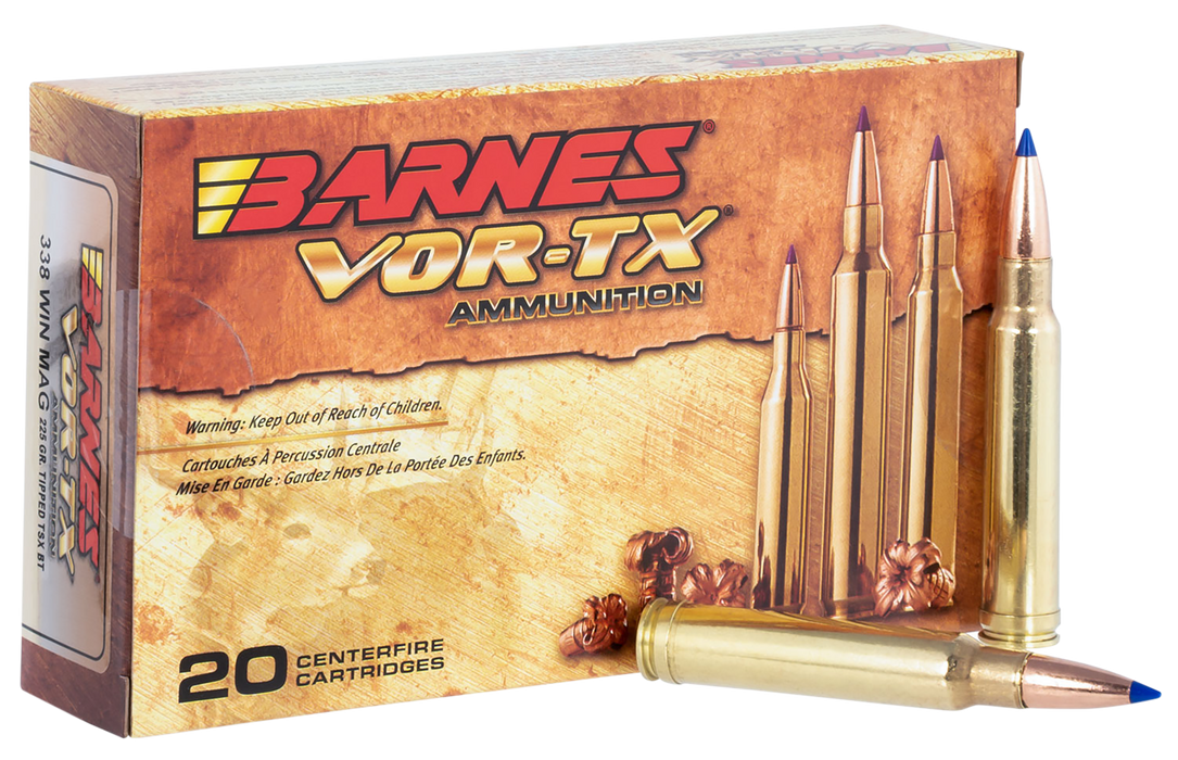 Barnes Bullets VOR-TX Rifle .338 Win Mag 225 gr Tipped TSX Boat Tail 20 Per Box