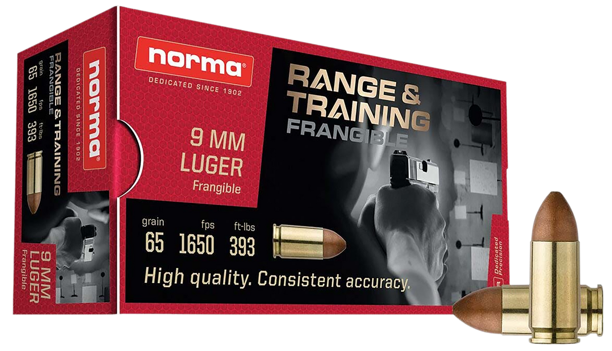 Norma Range & Training 9mm Luger 65 gr Frangible Range Ammunition 50 Per Box