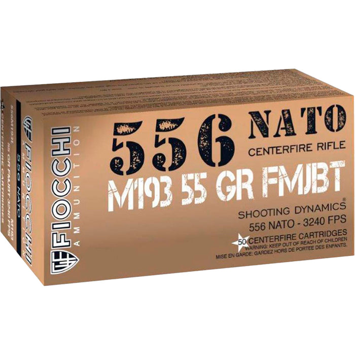 Fiocchi 5.56 NATO 55 gr. M193 FMJ Ammunition 50 Per Box