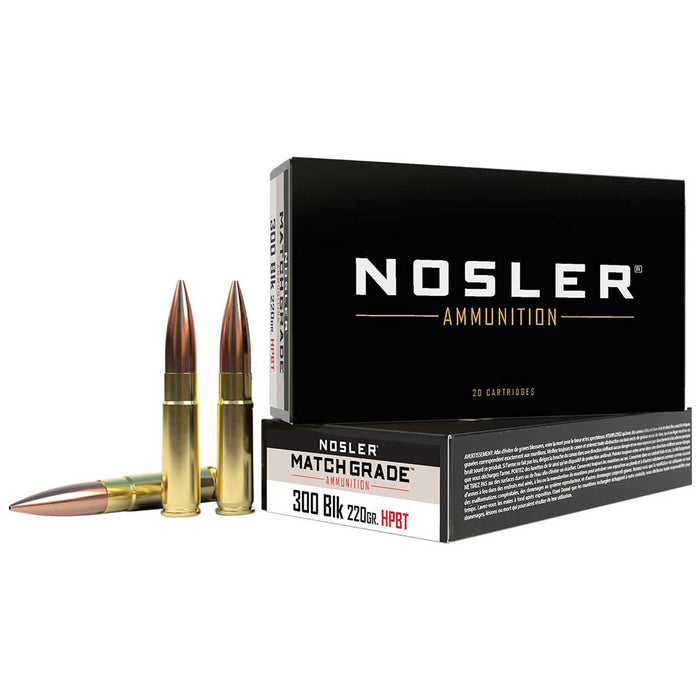 Nosler Match Grade .300 Blackout 220 Gr Custom Competition Hollow Point Boat-tail (HPBT) 20 Per Box