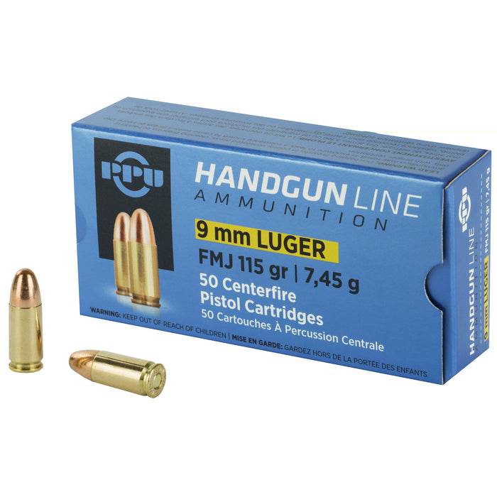 PPU 9MM Luger 115 Grain Full Metal Jacket 50 Round Box