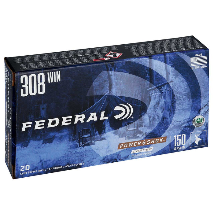 Federal Power-Shok Hunting .308 Win 150 gr Copper Hollow Point (CHP) 20 Per Box