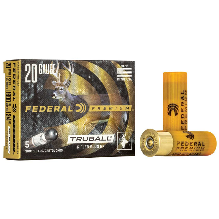 Federal Premium Vital-Shok TruBall 20 Gauge 2.75" 3/4 oz Rifled Slug Shot 5 Per Box