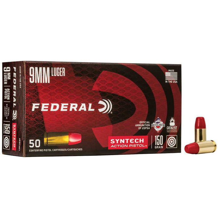 Federal 9mm Luger 150 gr American Eagle Total Syntech Flat Nose Ammunition - 50 Round Box