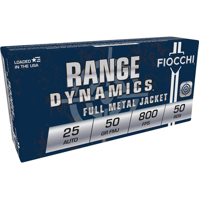 Fiocchi Range Dynamics .25 ACP 50 gr Full Metal Jacket (FMJ) 50 Per Box