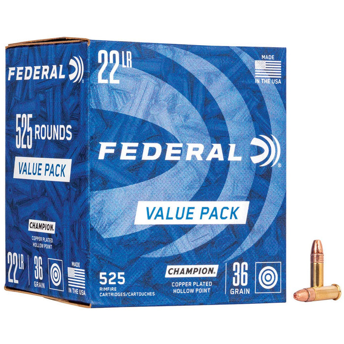 Federal Champion Training Value Pack .22 LR 36 gr Copper Plated Hollow Point (CPHP) 525 Per Box