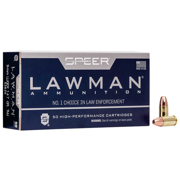 Speer Lawman 9mm Luger 147 gr Total Metal Jacket Round Nose (TMJRN) 50 Per Box