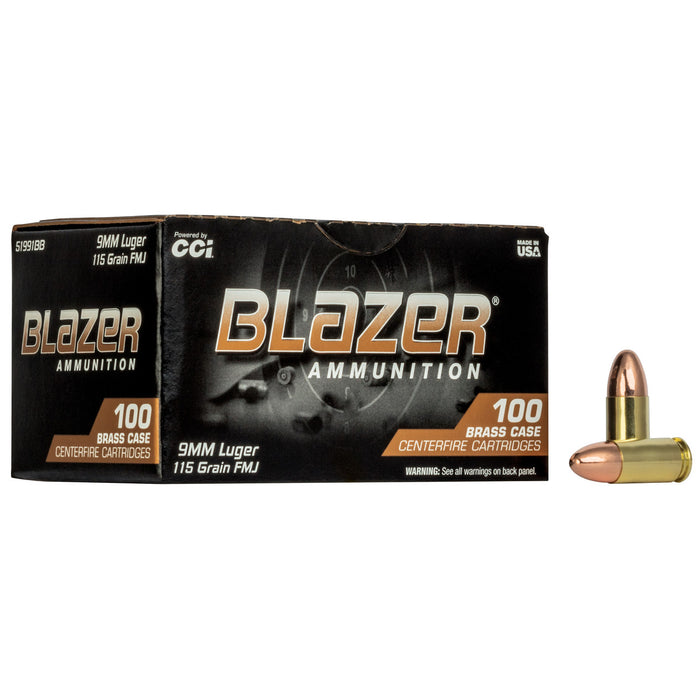 CCI Blazer Brass 9mm Luger 115 gr Full Metal Jacket (FMJ) 100 Per Box