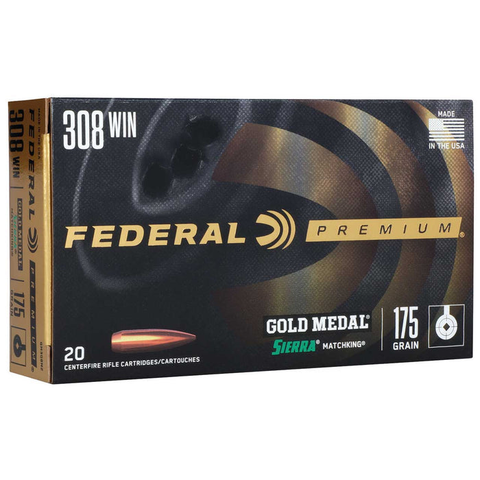 Federal Premium Gold Medal .308 Win 175 gr Sierra MatchKing Hollow Point Boat-Tail 20 Per Box