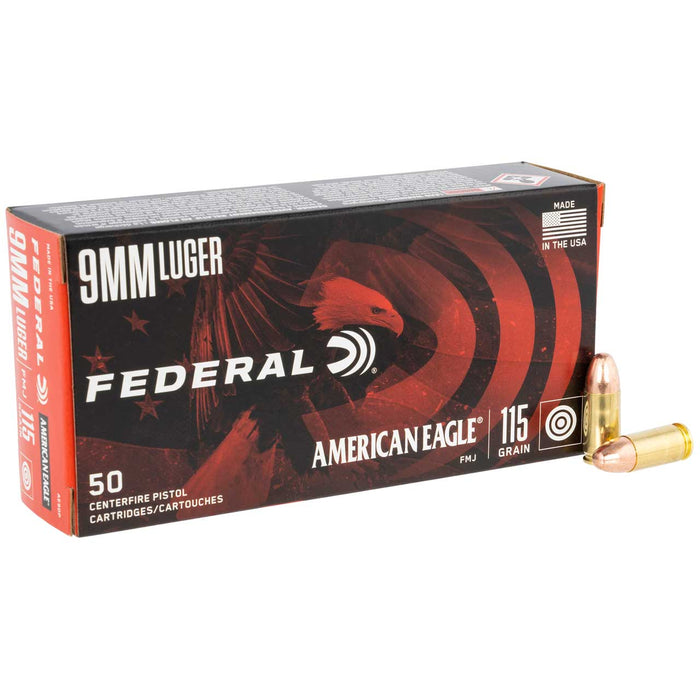 Federal 9mm Luger 115 gr American Eagle FMJ Ammunition - 50 Round Box