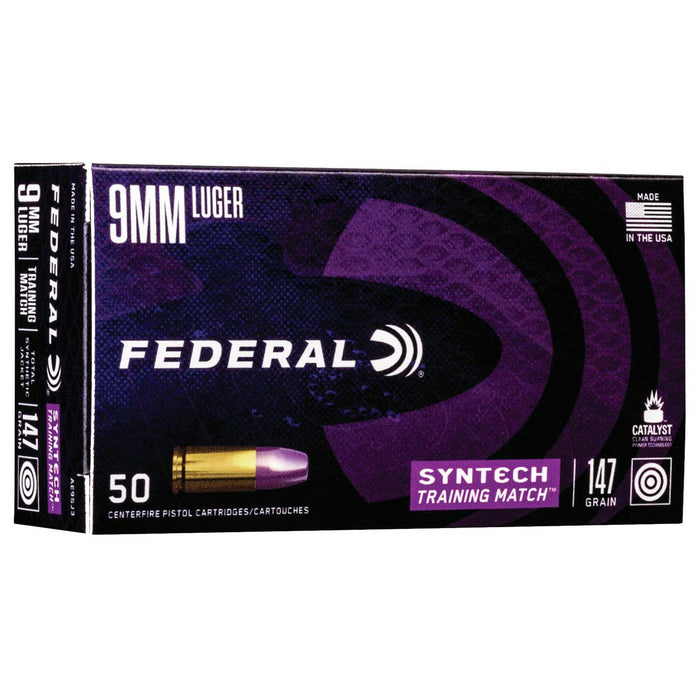 Federal 9mm Luger 147 gr Total Syntech Jacket Flat Nose Ammunition - 50 Round Box