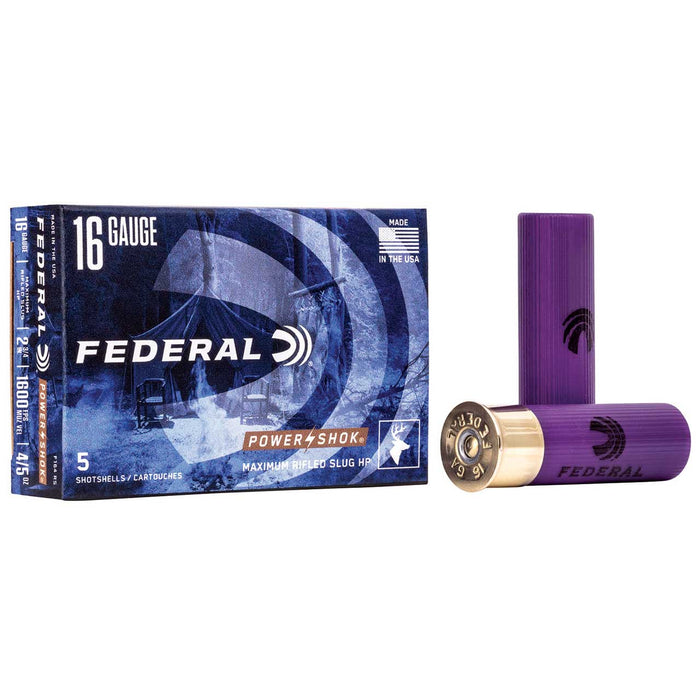 Federal Power-Shok Shotshell 16 Gauge 2.75" 7/8 oz Rifled Slug Shot 5 Per Box