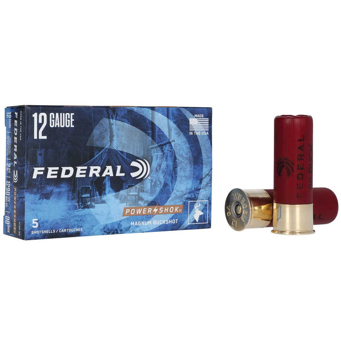 Federal Power-Shok Magnum 12 Gauge 2.75" 12 Pellets 1 7/16 oz 00 Buck Shot 5 Per Box
