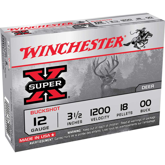Winchester Ammo Super-X 12 Gauge 3.50" 18 Pellets 00 Buck Shot 5 Per Box