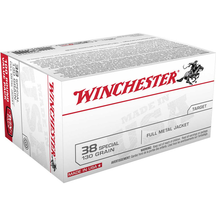 Winchester USA .38 Special 130 gr Full Metal Jacket (FMJ) 100 Per Box
