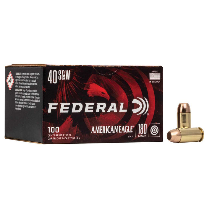 Federal American Eagle Handgun .40 S&W 180 gr Full Metal Jacket (FMJ) 100 Per Box