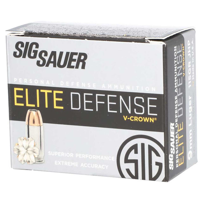 Sig Sauer Elite Defense 9mm Luger 115 gr V-Crown Jacketed Hollow Point (VJHP) 20 Per Box