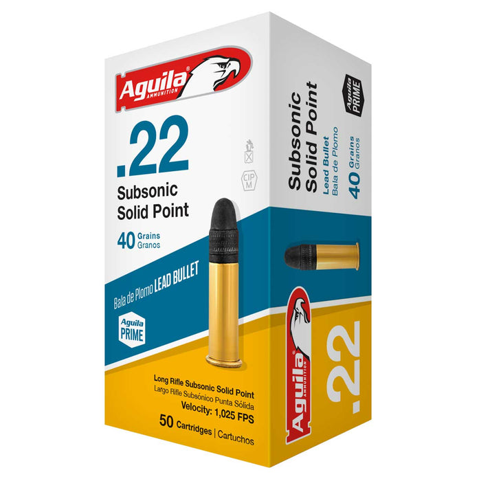 Aguila .22 LR 40 gr Subsonic High Velocity Lead Solid Point Ammunition - 50 Round Box