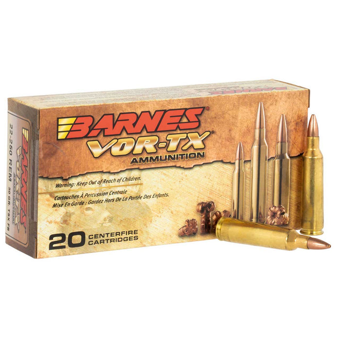Barnes Bullets VOR-TX Rifle .22-250 Rem 50 gr Barnes TSX Flat Base 20 Per Box
