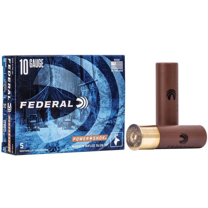 Federal Power-Shok Shotshell 10 Gauge 3.50" 1 3/4 oz Rifled Slug Shot 5 Per Box