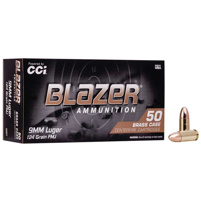 CCI Blazer Brass 9mm Luger 124 gr Full Metal Jacket (FMJ) 50 Per Box