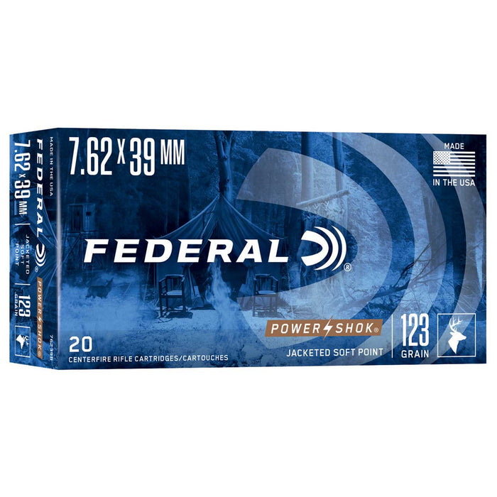 Federal Power-Shok Hunting 7.62x39mm 123 gr Jacketed Soft Point (JSP) 20 Per Box