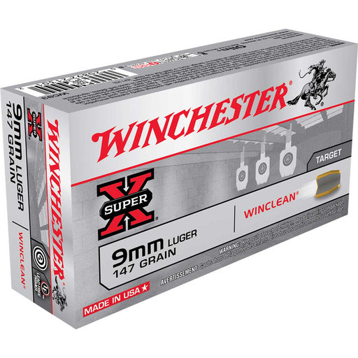Winchester Ammo Super-X Target 9mm Luger 147 gr Winclean Brass Enclosed Base 50 Per Box