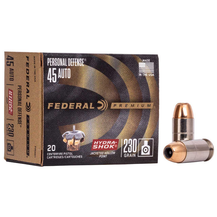Federal Premium Defense 45 ACP 230 gr Hydra-Shok Jacketed Hollow Point 20 Per Box