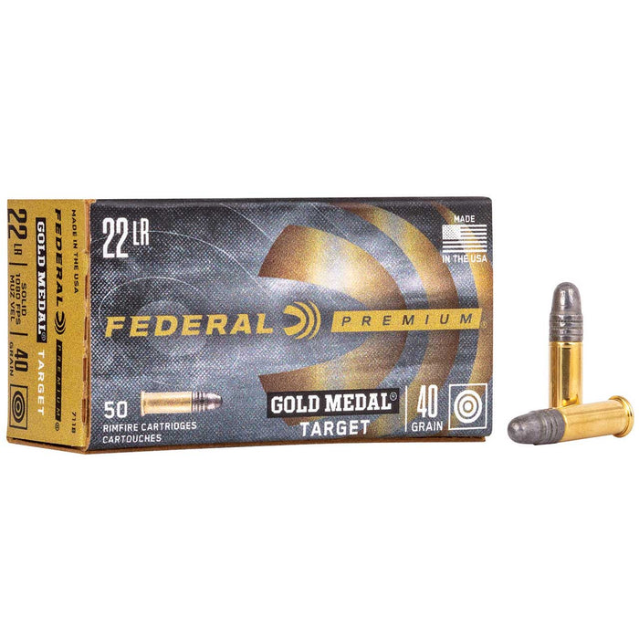 Federal Premium Gold Medal .22 LR 40 gr Lead Round Nose (LRN) 50 Per Box
