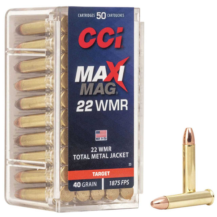 CCI .22 WMR 40 gr Maxi-Mag Rimfire Total Metal Jacket Ammunition - 50 Round Box