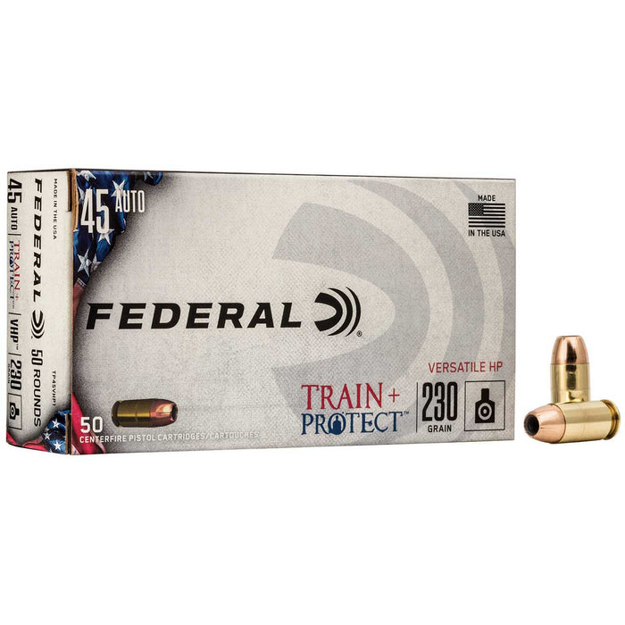 Federal Train + Protect Training .45 ACP 230 gr Versatile Hollow Point (VHP) 50 Per Box