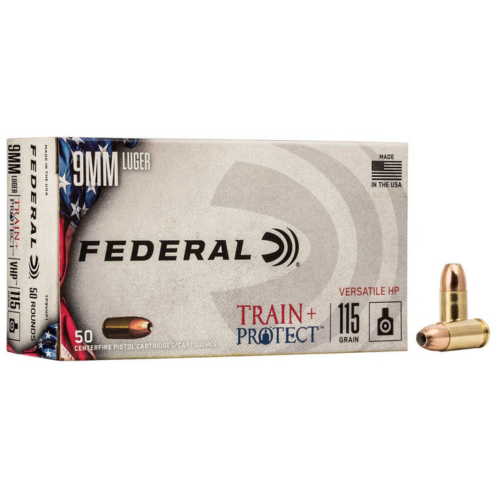 Federal Train + Protect Training 9mm Luger 115 gr Versatile Hollow Point (VHP) 50 Per Box