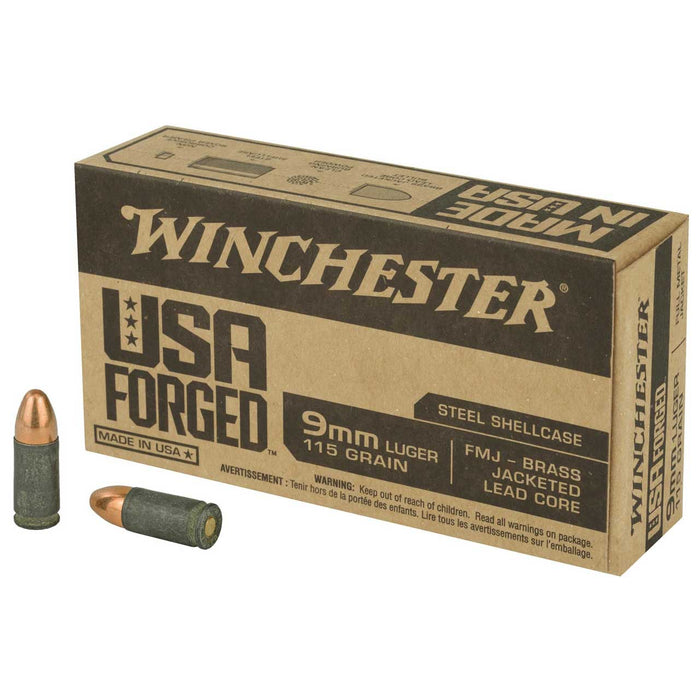 Winchester Ammo USA Forged 9mm Luger 115 gr FMJ Steel Case (FMJ) 50 Per Box