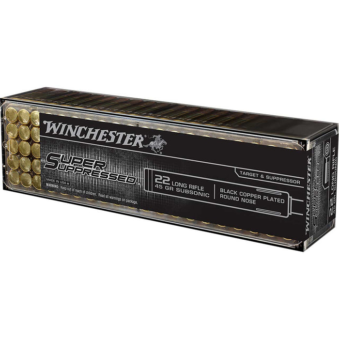 Winchester Ammo Super Suppressed .22 LR 45 gr Black Copper Plated Round Nose 100 Per Box