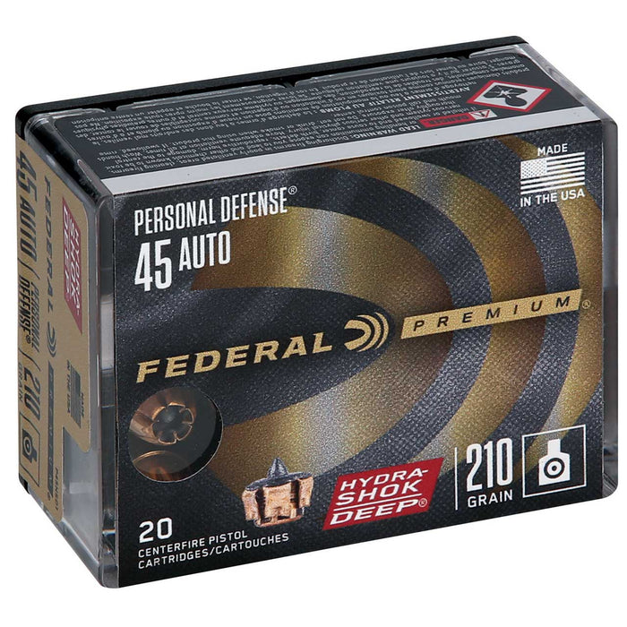 Federal Premium Personal Defense .45 ACP 210 gr Hydra-Shok Deep Hollow Point 20 Per Box