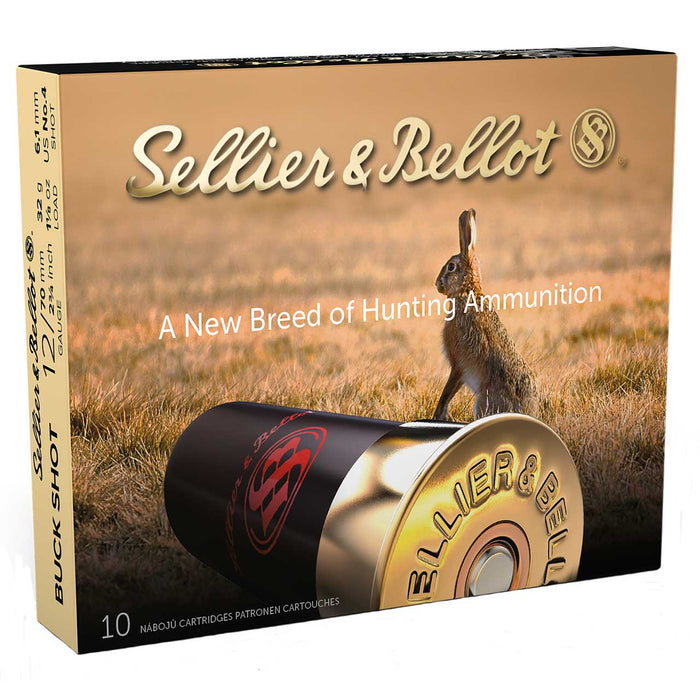 Sellier & Bellot Hunting 12 Gauge 2.75" 21 Pellets 1 1/8 oz 4 Buck Shot 10 Per Box