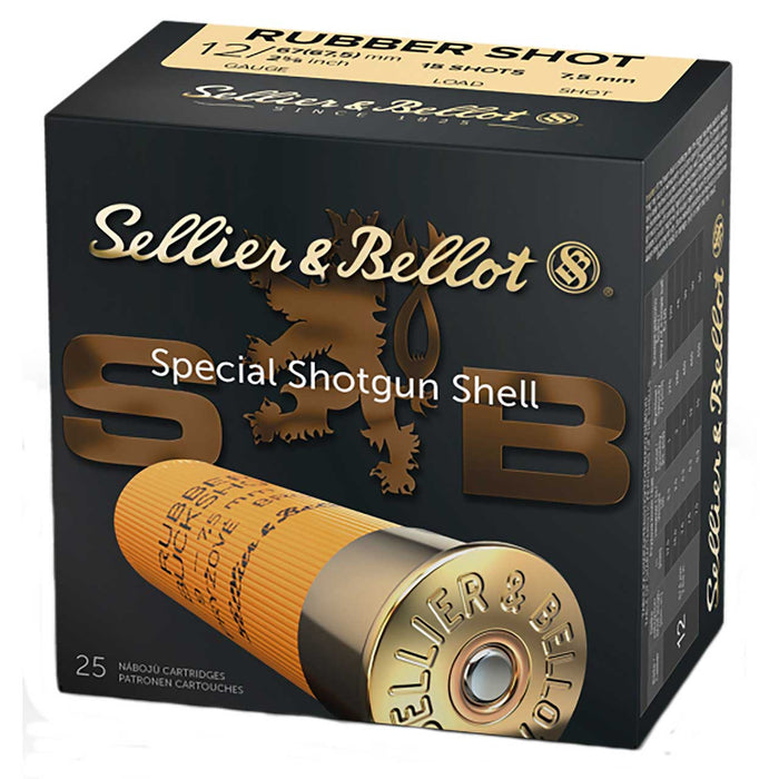 Sellier & Bellot 12 Gauge 2.75" 2 11/16 oz 15 Rubber Pellets Shot 25 Per Box