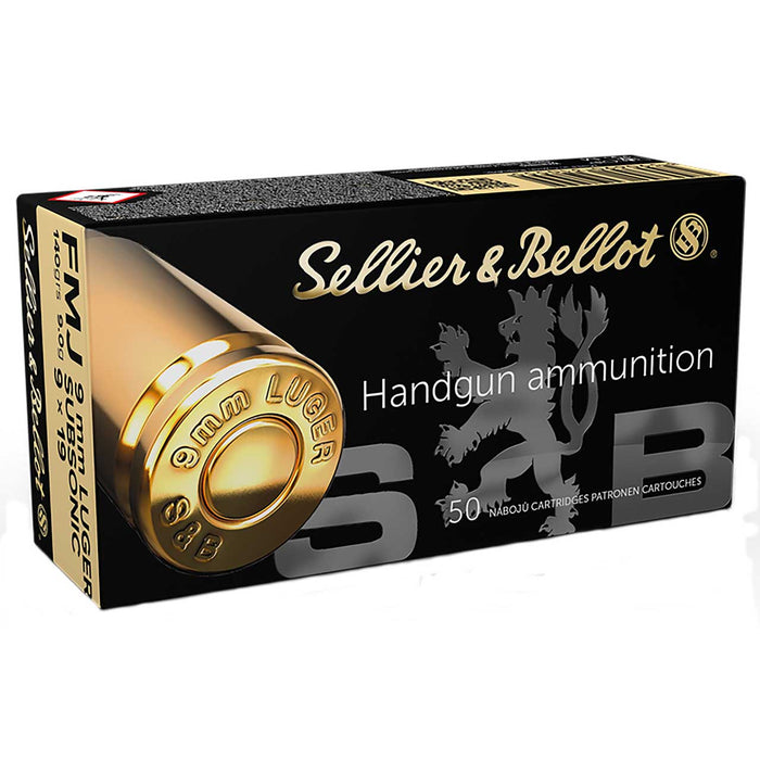 Sellier & Bellot Handgun 9mm Luger Subsonic 140 gr Full Metal Jacket (FMJ) 50 Per Box