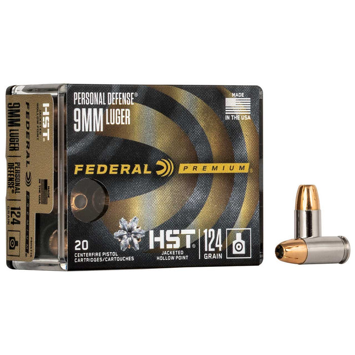 Federal Premium Defense 9mm Luger 124 gr HST Jacketed Hollow Point 20 Per Box