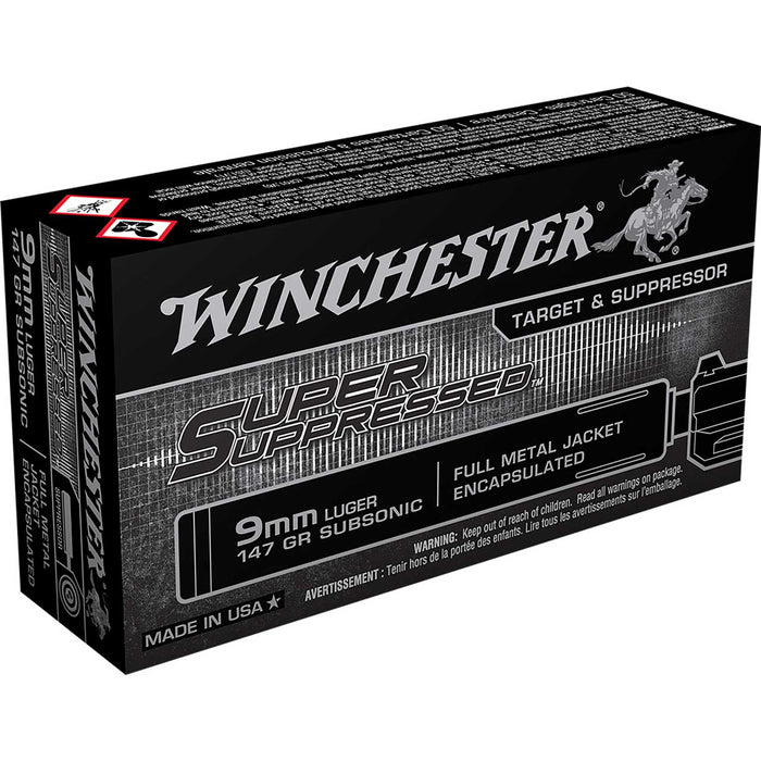 Winchester Ammo Super Suppressed 9mm Luger Subsonic 147 Gr Encapsulated Full Metal Jacket 50 Per Box