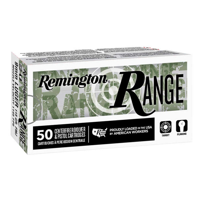 Remington Range 9mm Luger 124 gr Full Metal Jacket (FMJ) 50 Per Box