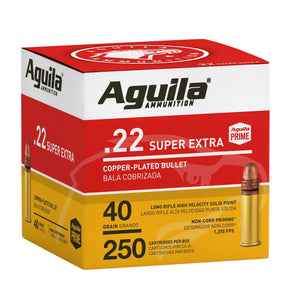 Aguila .22 LR 40 gr Super Extra High Velocity Copper-Plated Solid Point Ammunition - 250 Round Box
