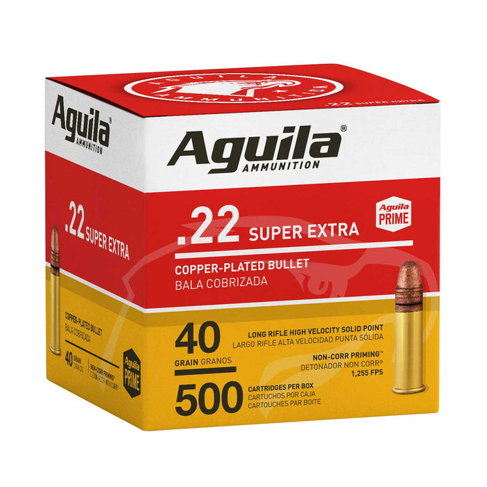 Aguila .22 LR 40 gr Super Extra High Velocity Copper-Plated Solid Point Ammunition - 500 Round Box