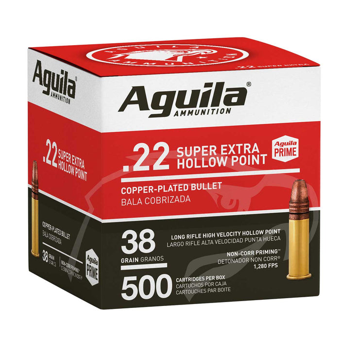 Aguila .22 LR 38 gr Super Extra High Velocity Copper Plated HP Ammunition - 500 Round Box