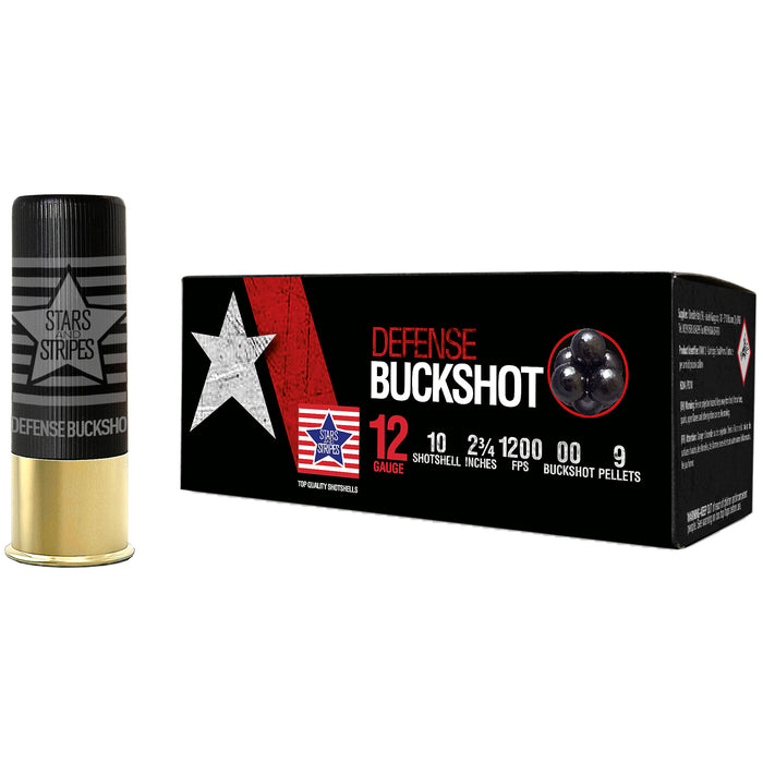 Stars and Stripes Defense 12 Gauge 2.75" Buckshot 9 Pellets Ammunition - 10 Round Box