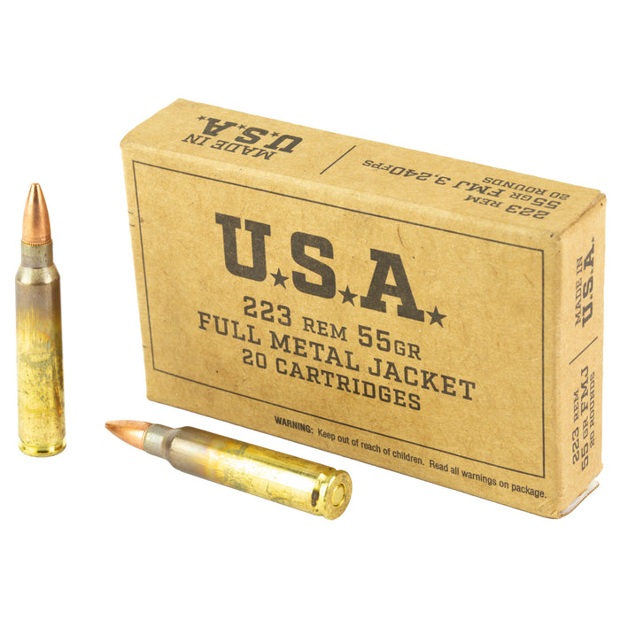 Winchester USA .223 Remington 55 Grain Full Metal Jacket Ammunition - 20 Round Box