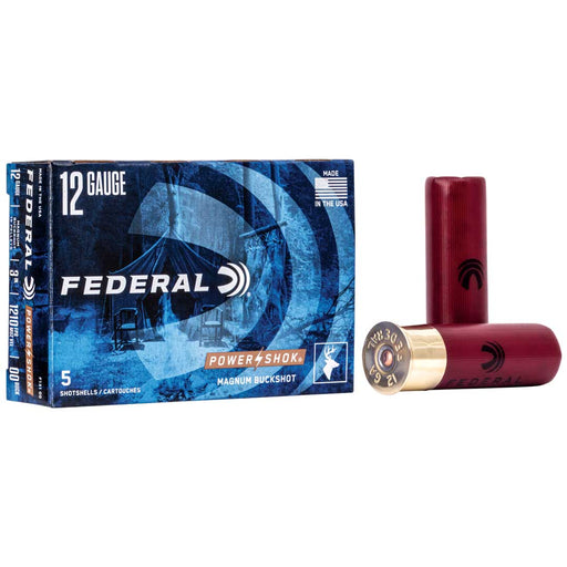 Federal Power-Shok Magnum 12 Gauge 2.75" 9 Pellets 1 3/16 oz 00 Buck Shot 5 Per Box