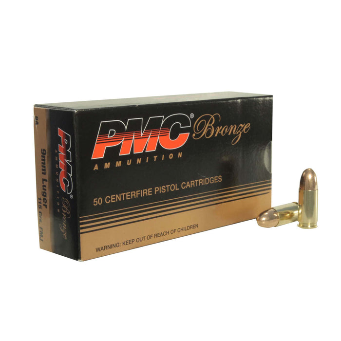 PMC 9mm Luger 115gr Bronze FMJ Ammunition - 50 Round Box