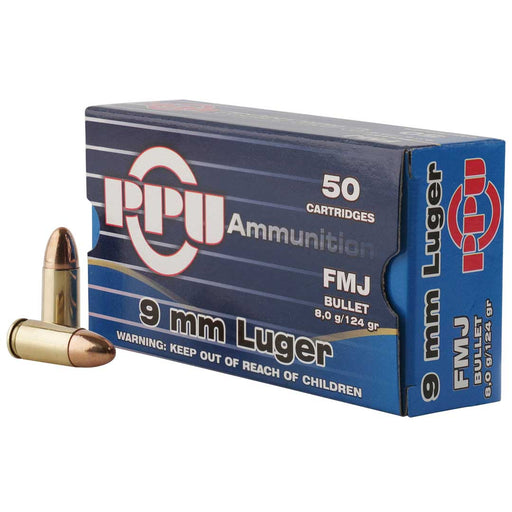 PPU 9mm Luger 124 gr Full Metal Jacket (FMJ) 50 Per Box
