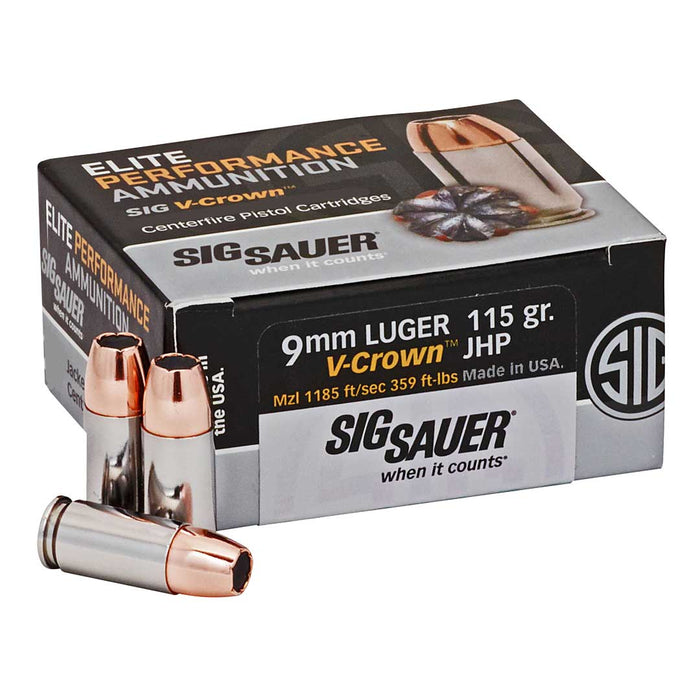 Sig Sauer Elite Defense 9mm Luger 115 gr V-Crown Jacketed Hollow Point (VJHP) 50 Per Box